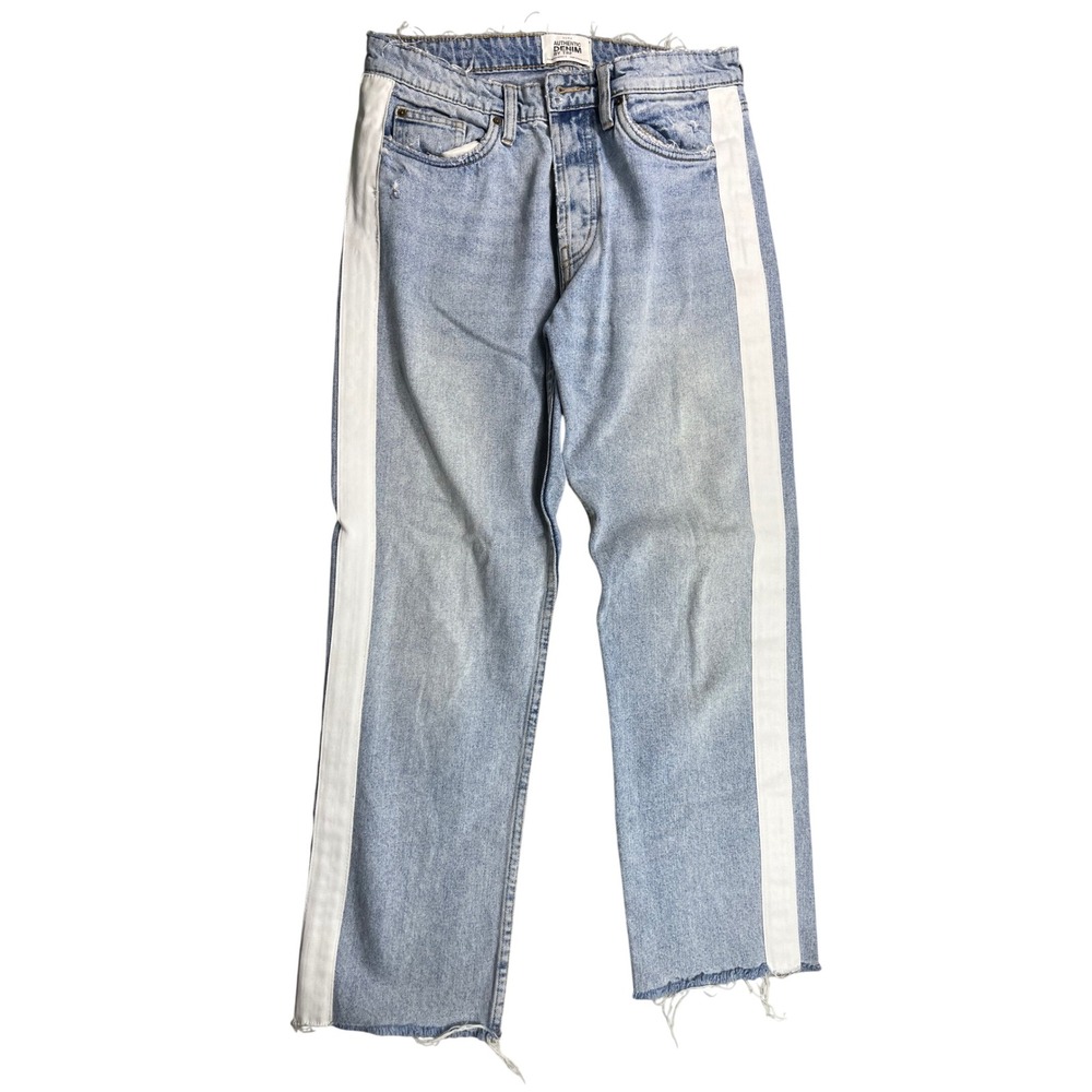 Zara TRF Authentic Denim Jeans Women's Light Wash White Side Stripe Raw Hem 30